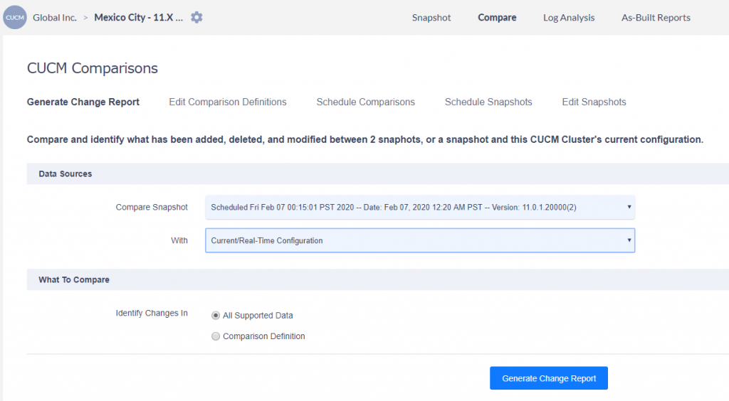 Compare with Live Configuration